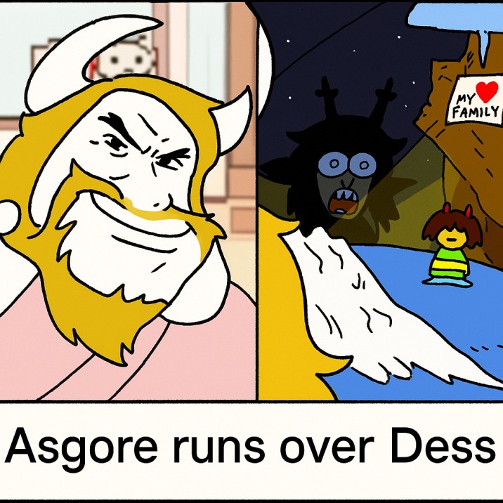 Asgore runs over dess